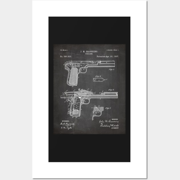 Browning Pistol Patent - Gun Lover Military Fan Art - Black Chalkboard Wall Art by patentpress